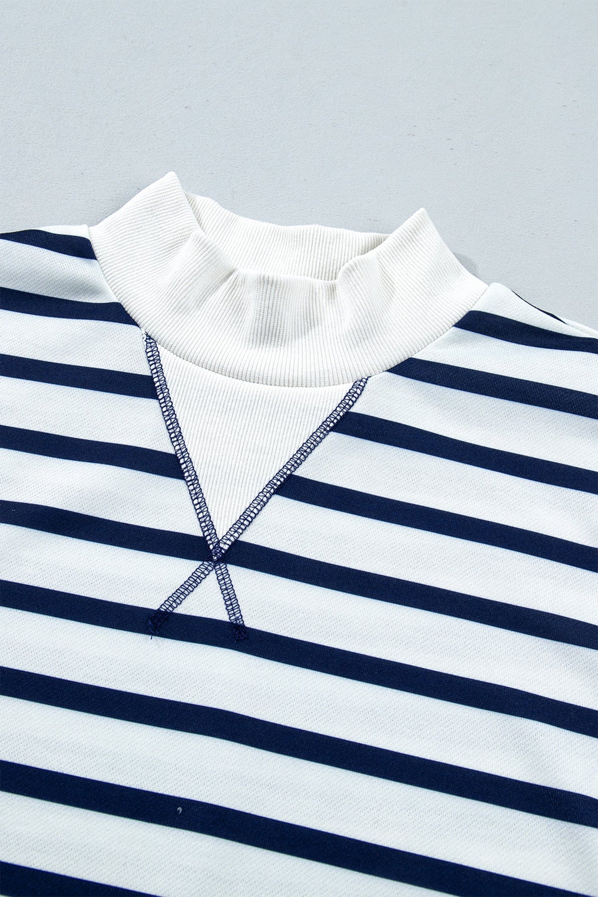 Stripe Ribbed Trim Stand Neck Long Sleeve Sweatshirt