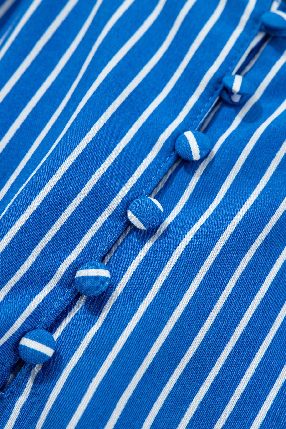 Stripe Ruffle Puff Sleeve Button Front Blouse