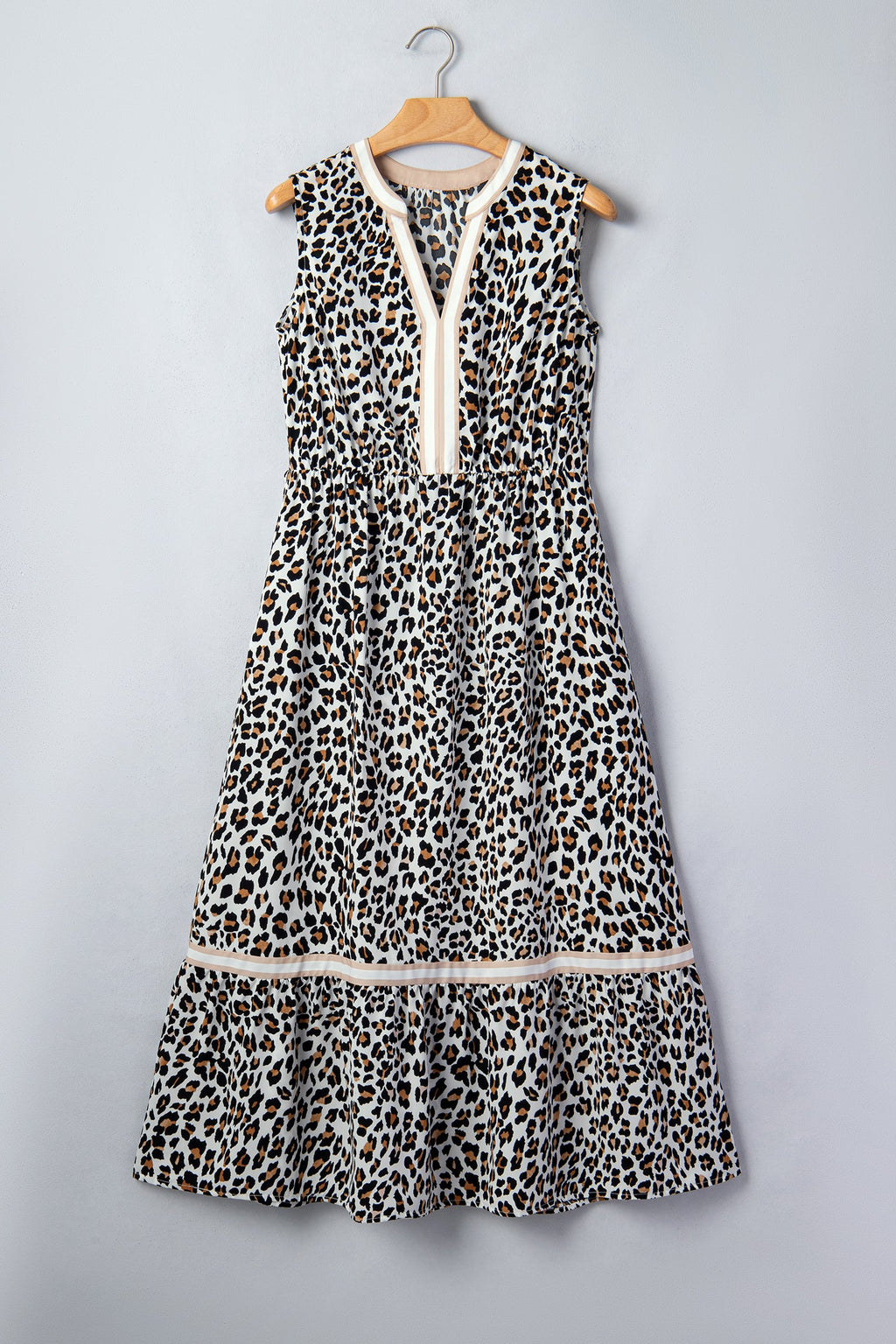Leopard Colorblock Sleeveless Midi Dress