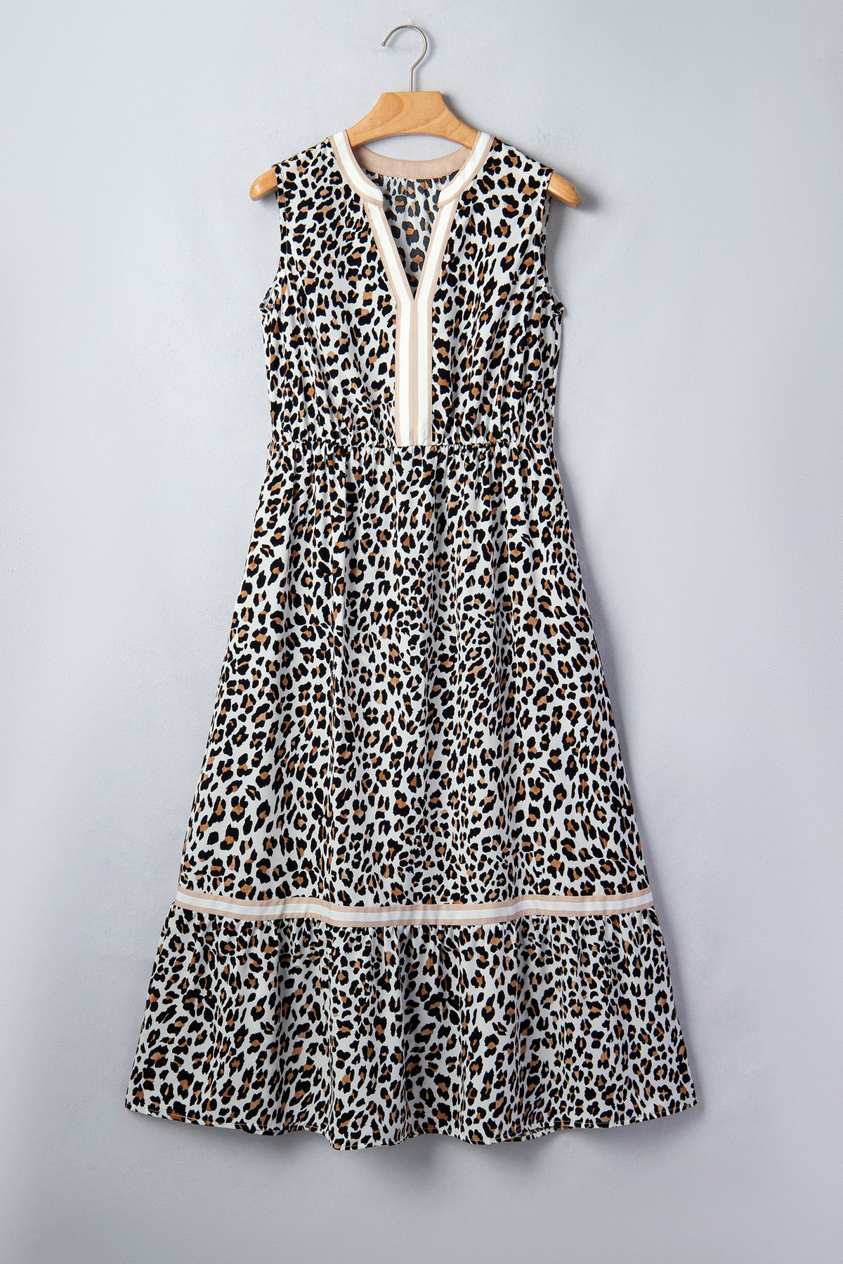 Leopard Colorblock Sleeveless Midi Dress