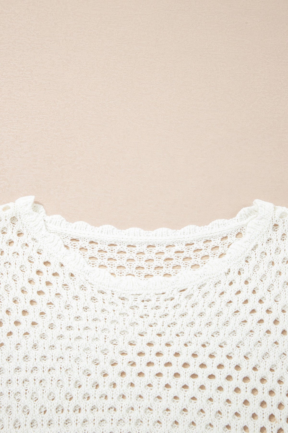 Scalloped Trim Hollow Out Knit Long Sleeve Top