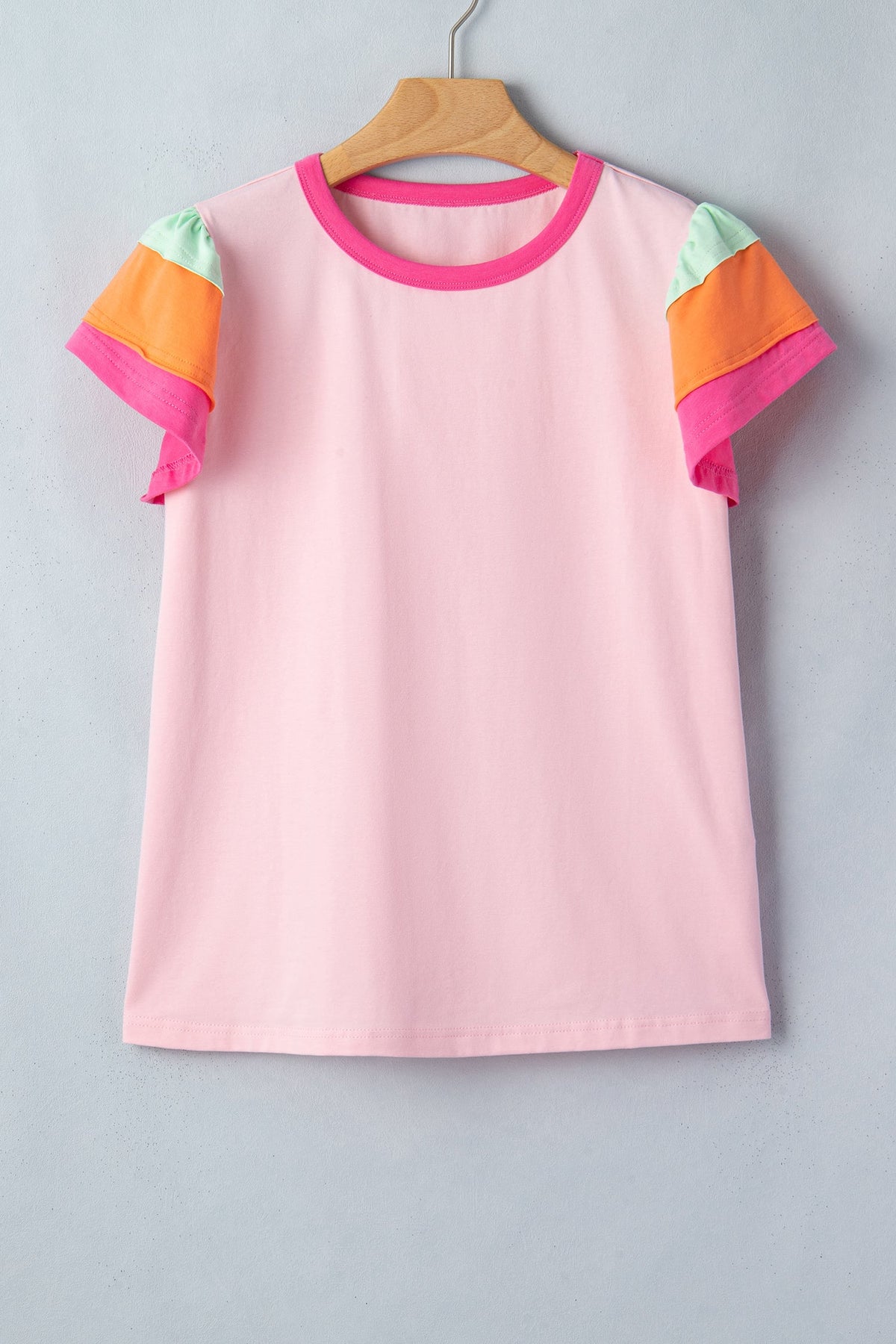 Colorblock Flutter Sleeve Round Neck T-Shirt