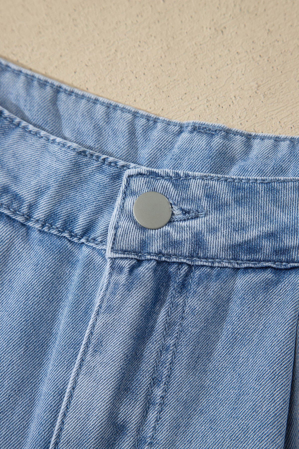 Solid Denim Scalloped Trim High Waist Shorts