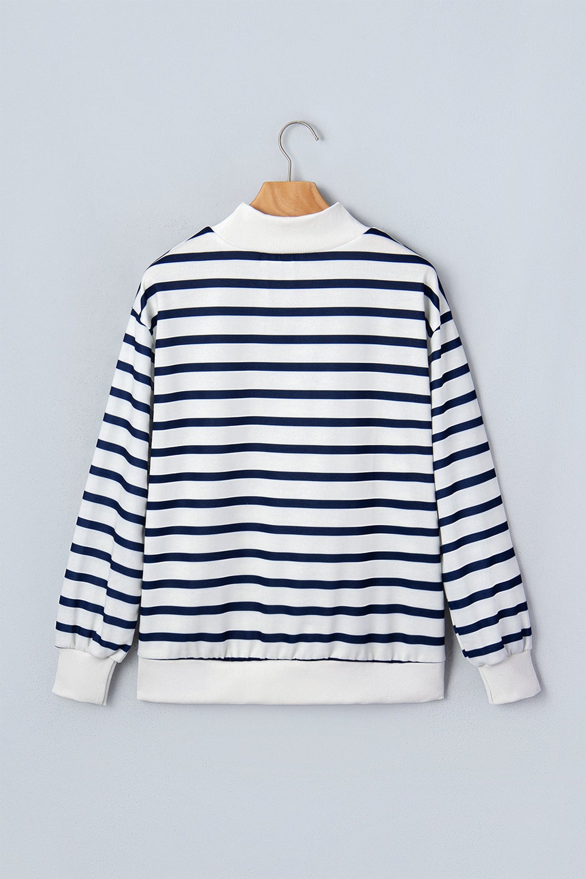 Stripe Ribbed Trim Stand Neck Long Sleeve Sweatshirt