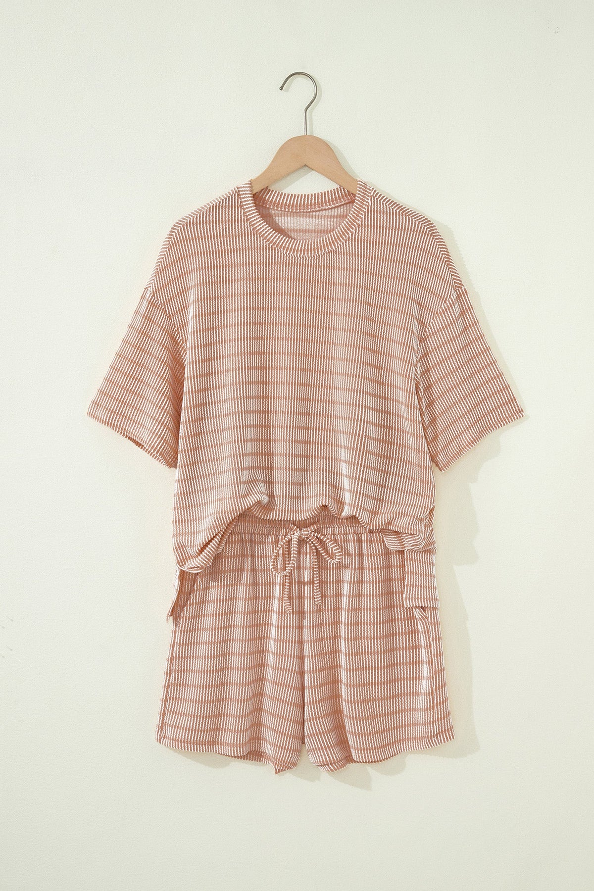 Stripe Corded Knit Tee & Drawstring Short Set