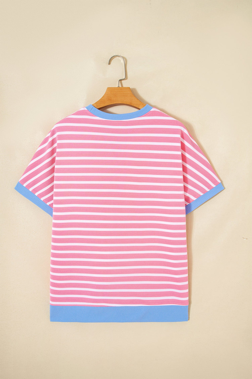 Stripe Contrast Trim Short Sleeve Top