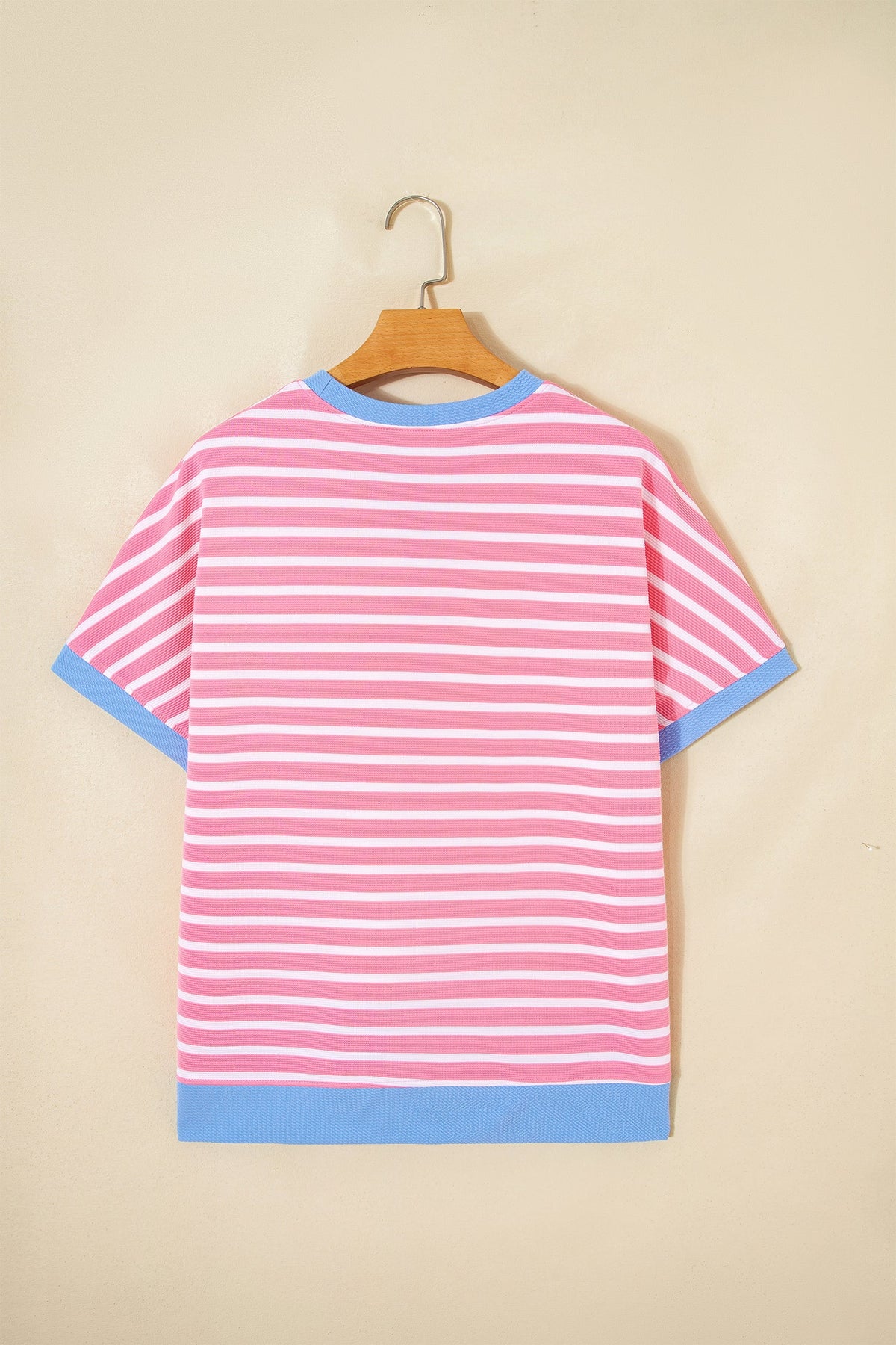 Stripe Contrast Trim Short Sleeve Top