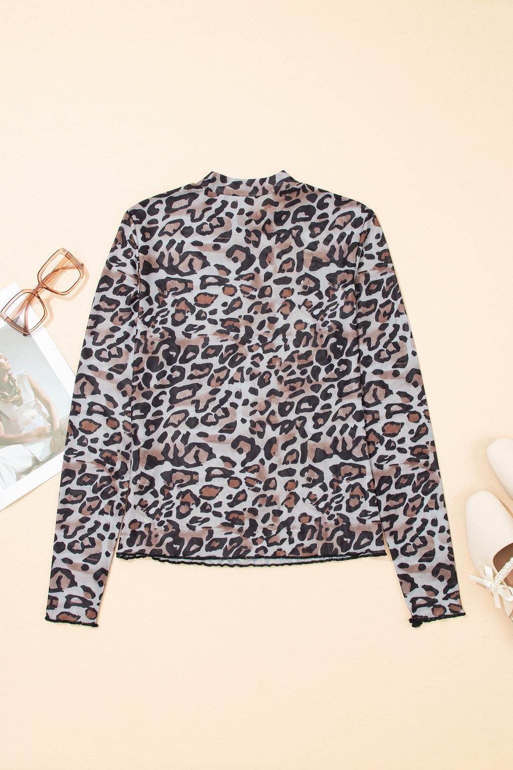 Leopard Mesh Long Sleeve Top