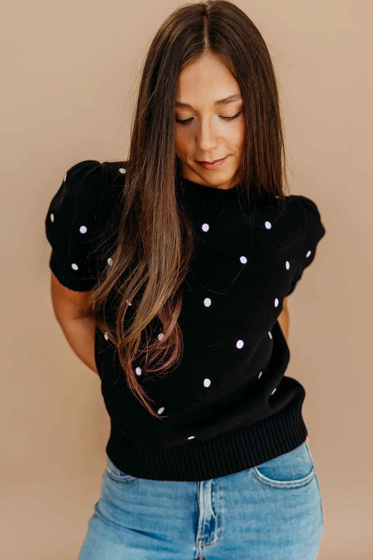 Polka Dot Bubble Short Sleeve Sweater