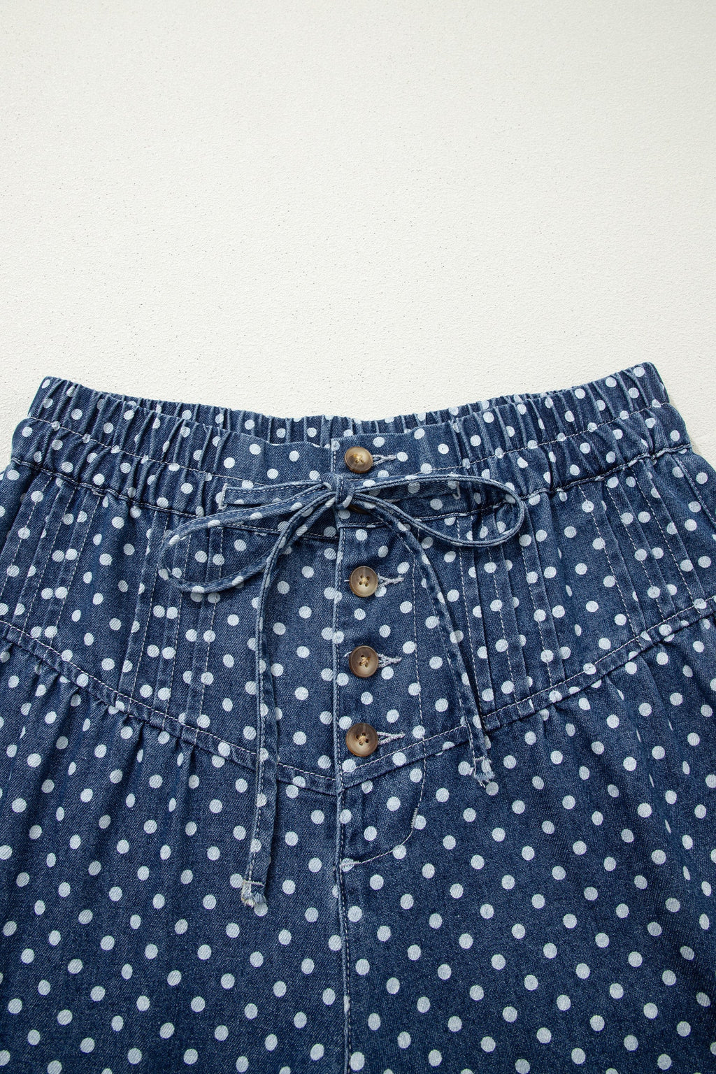 Polka Dot Button Up Pleated Wide Leg Jeans