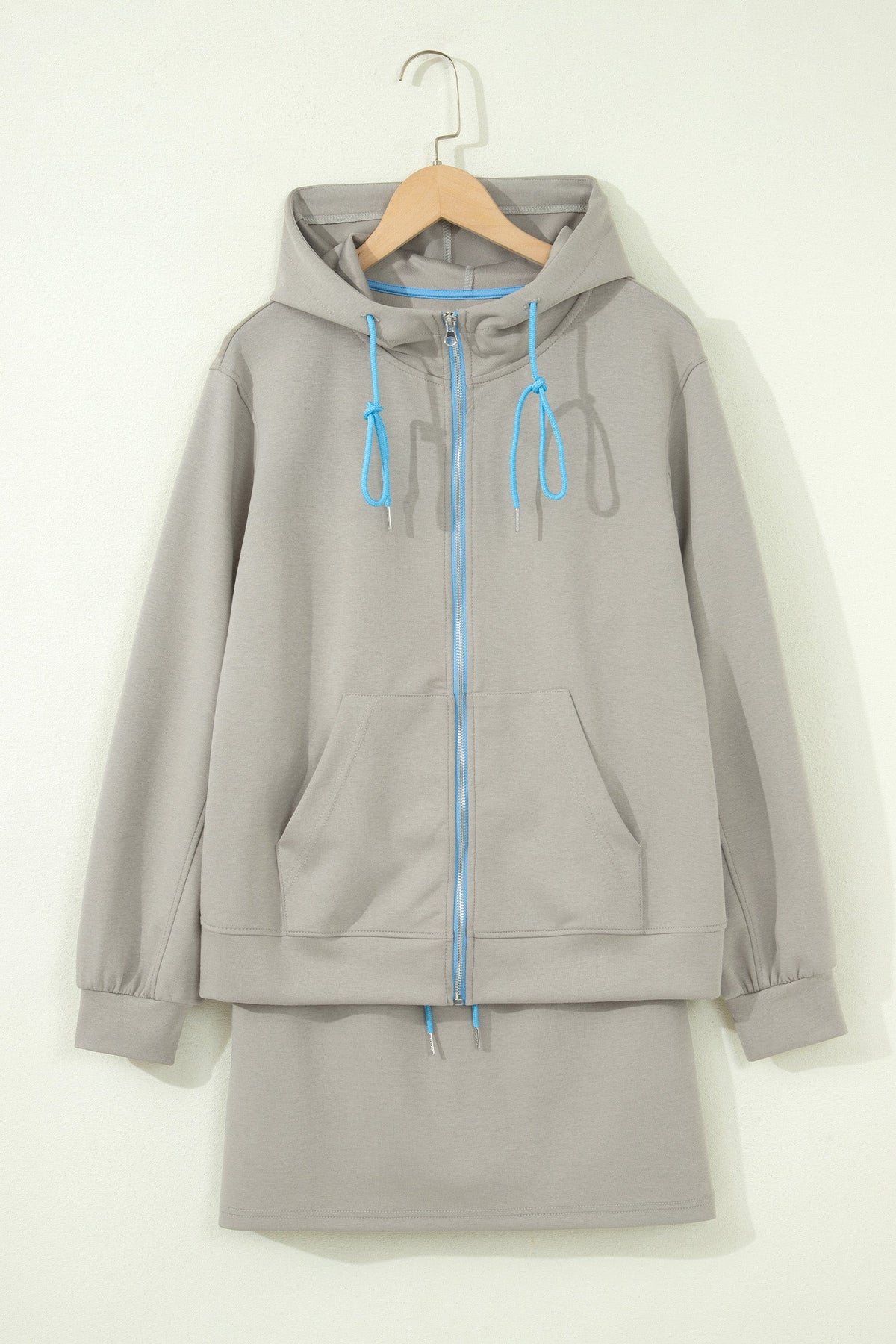 Contrast Trim Zip-Up Jacket & Drawstring Skort Set
