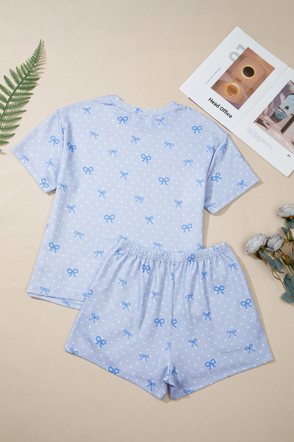 Polka Dot Heart Bow Top & Elastic Short Set
