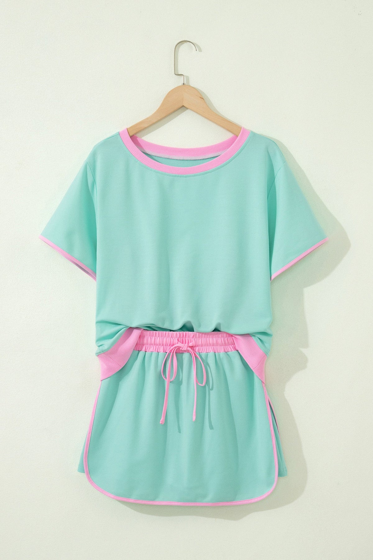 Colorblock Drop Shoulder T-Shirt & Skort Set