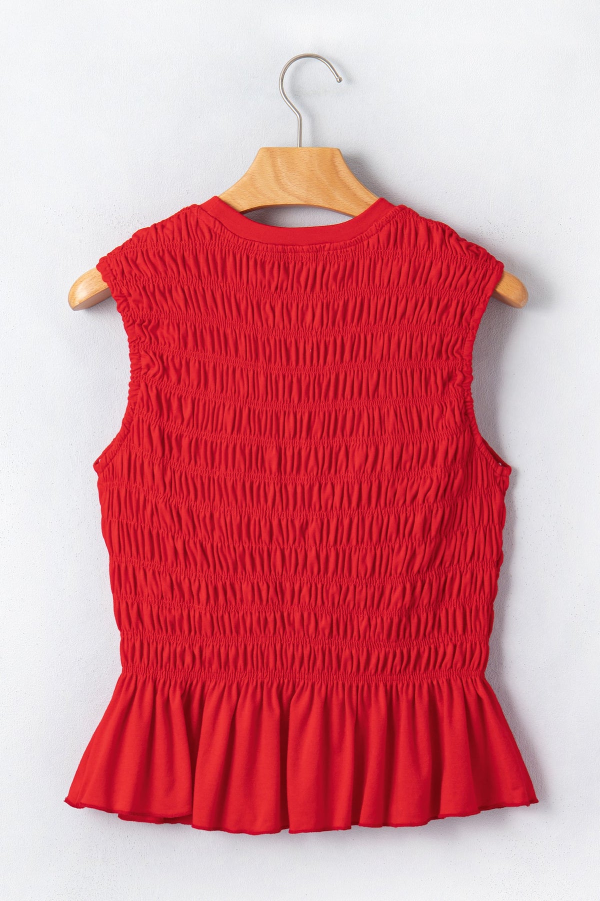 Solid Shirred Ruffle Peplum Hem Tank Top