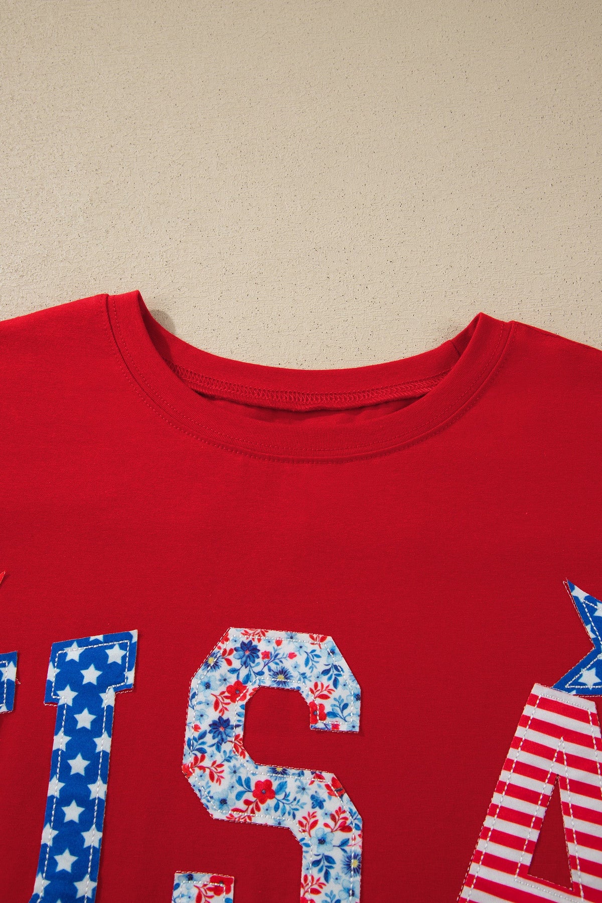 Patriotic USA Patch Embroidered Short Sleeve T-Shirt