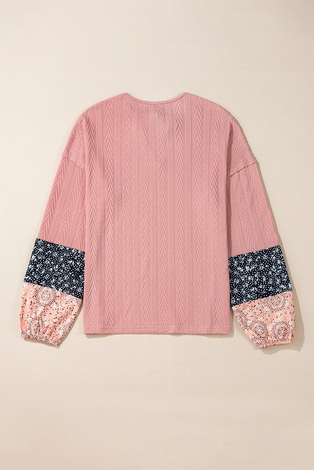 Floral Patchwork Textured Knit V-Neck Blouse