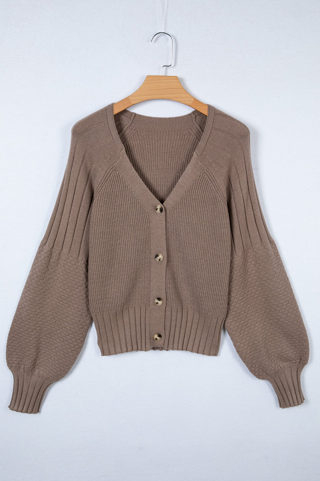 Solid Textured Knit Button Front V-Neck Cardigan