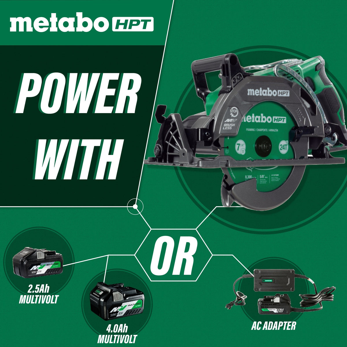 Metabo HPT C3607DWAQ4M 7-1/4 Inch Rear Handle Circular Saw (Bare Tool)