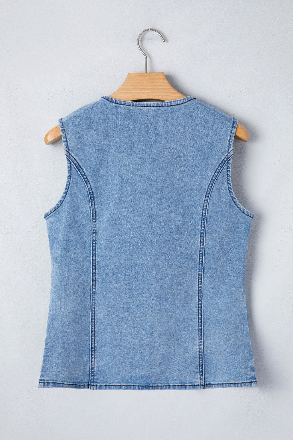 Solid Denim Buttoned Front Slit Vest