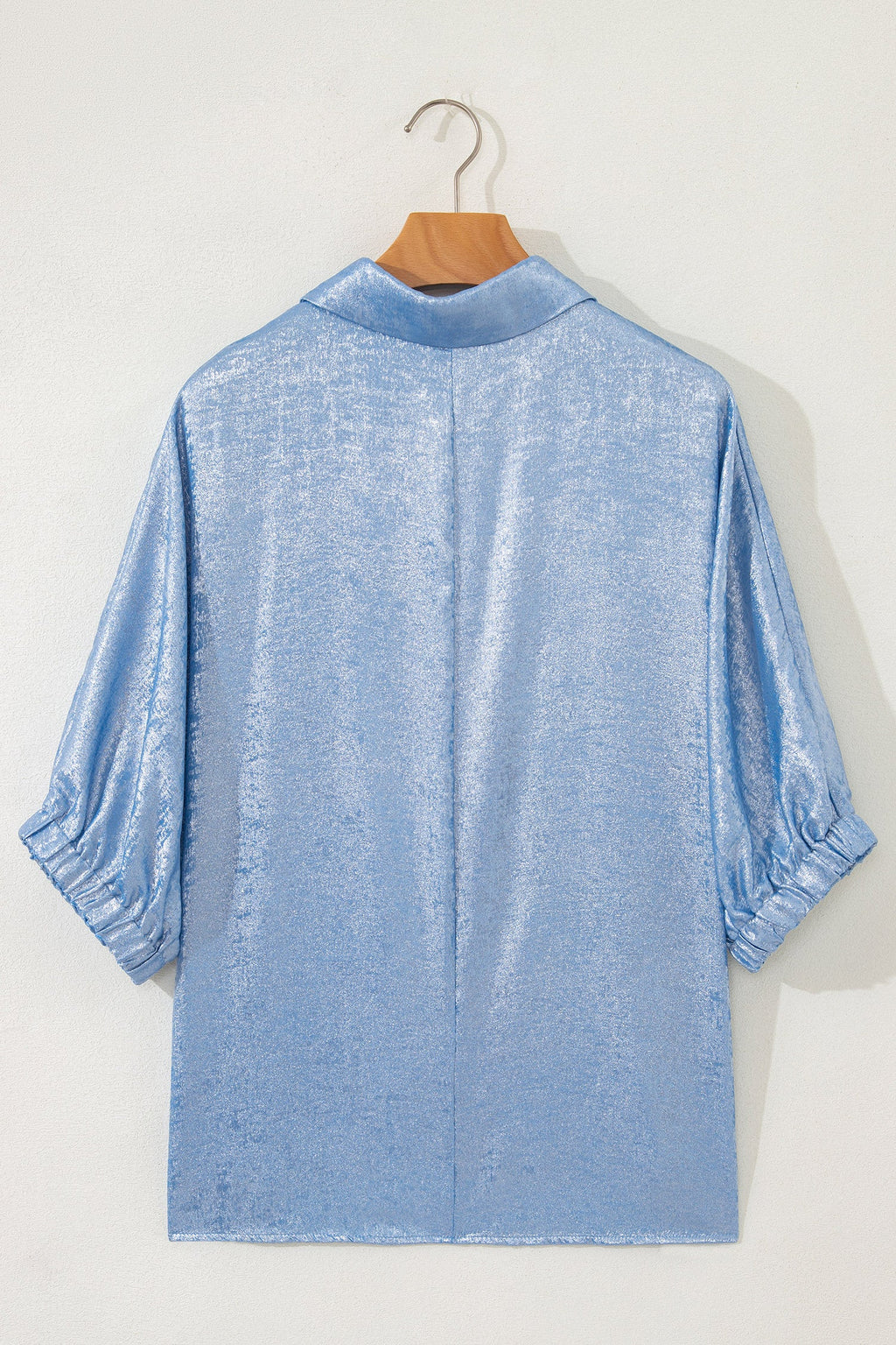 Metallic Collared V-Neck 3/4 Sleeve Top