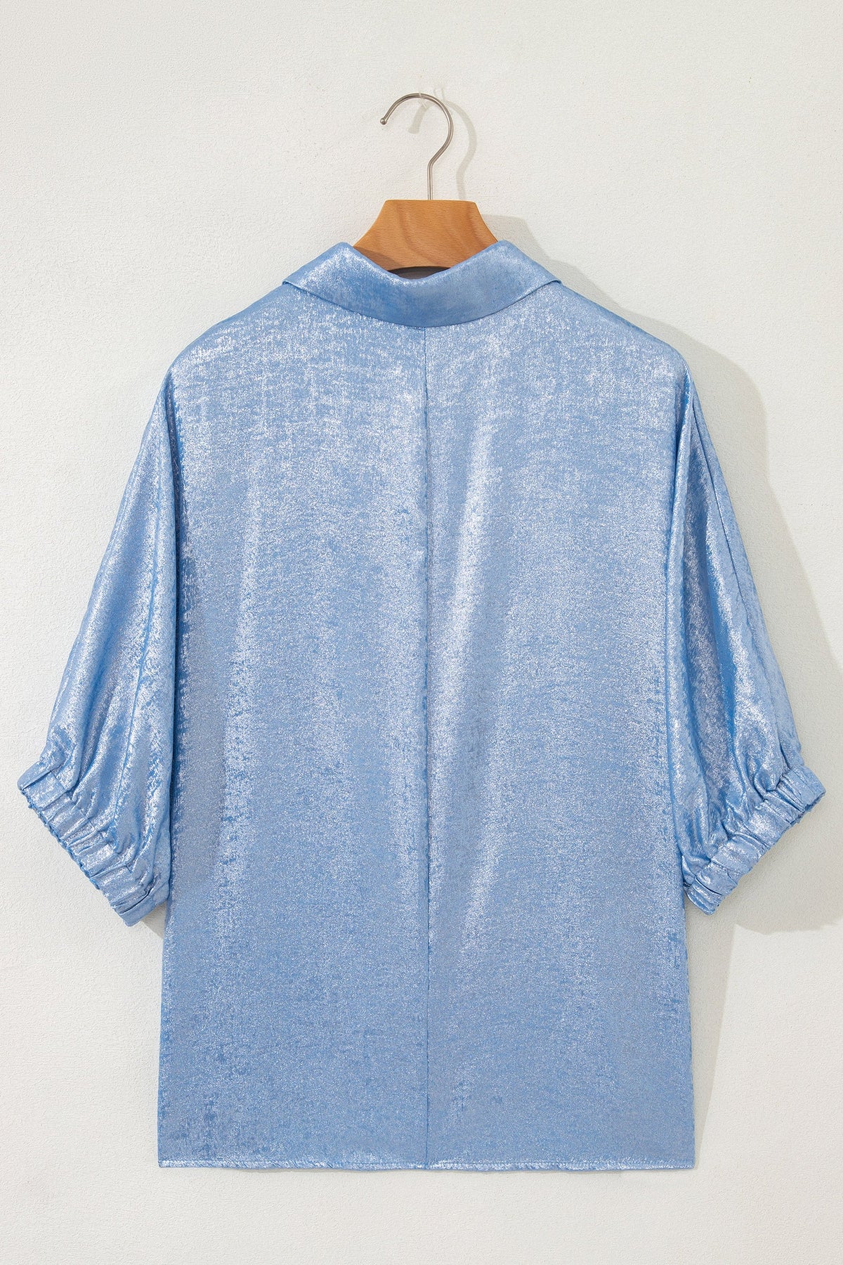Metallic Collared V-Neck 3/4 Sleeve Top
