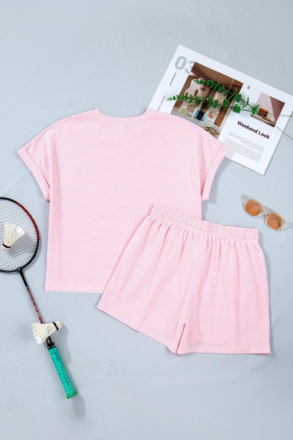 Stripe Oversized Tee & Drawstring Shorts Set