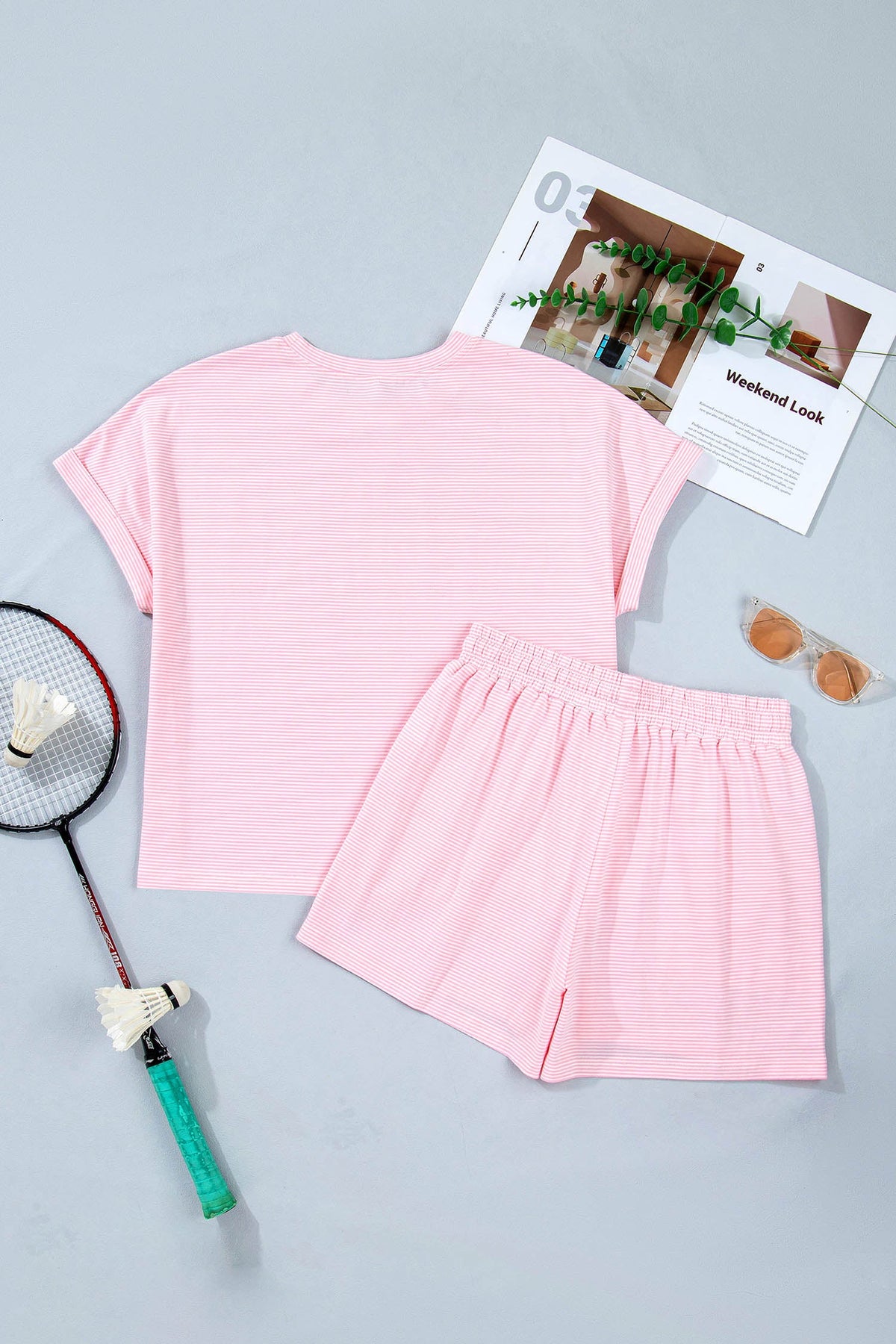Stripe Oversized Tee & Drawstring Shorts Set