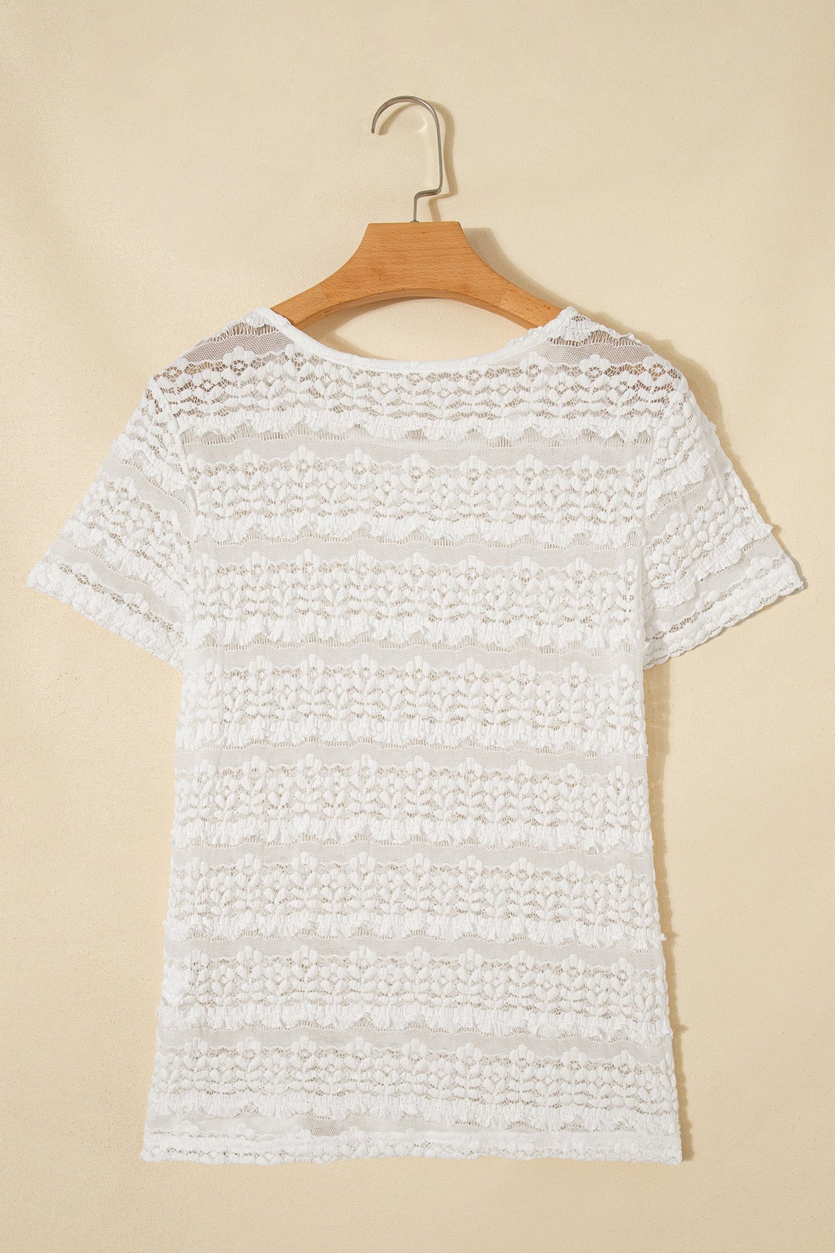 Solid Sheer Lace Short Sleeve Top