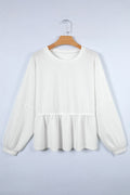 Solid Textured Drop Shoulder Peplum Top