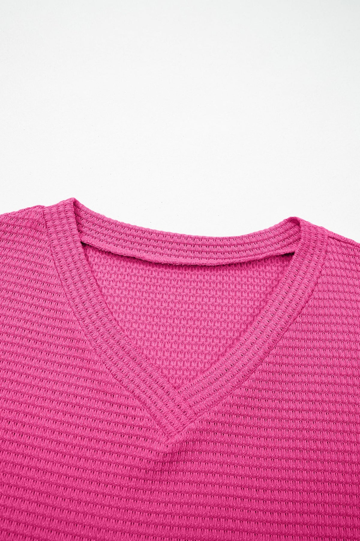Solid Waffle Knit V-Neck Short Sleeve Top