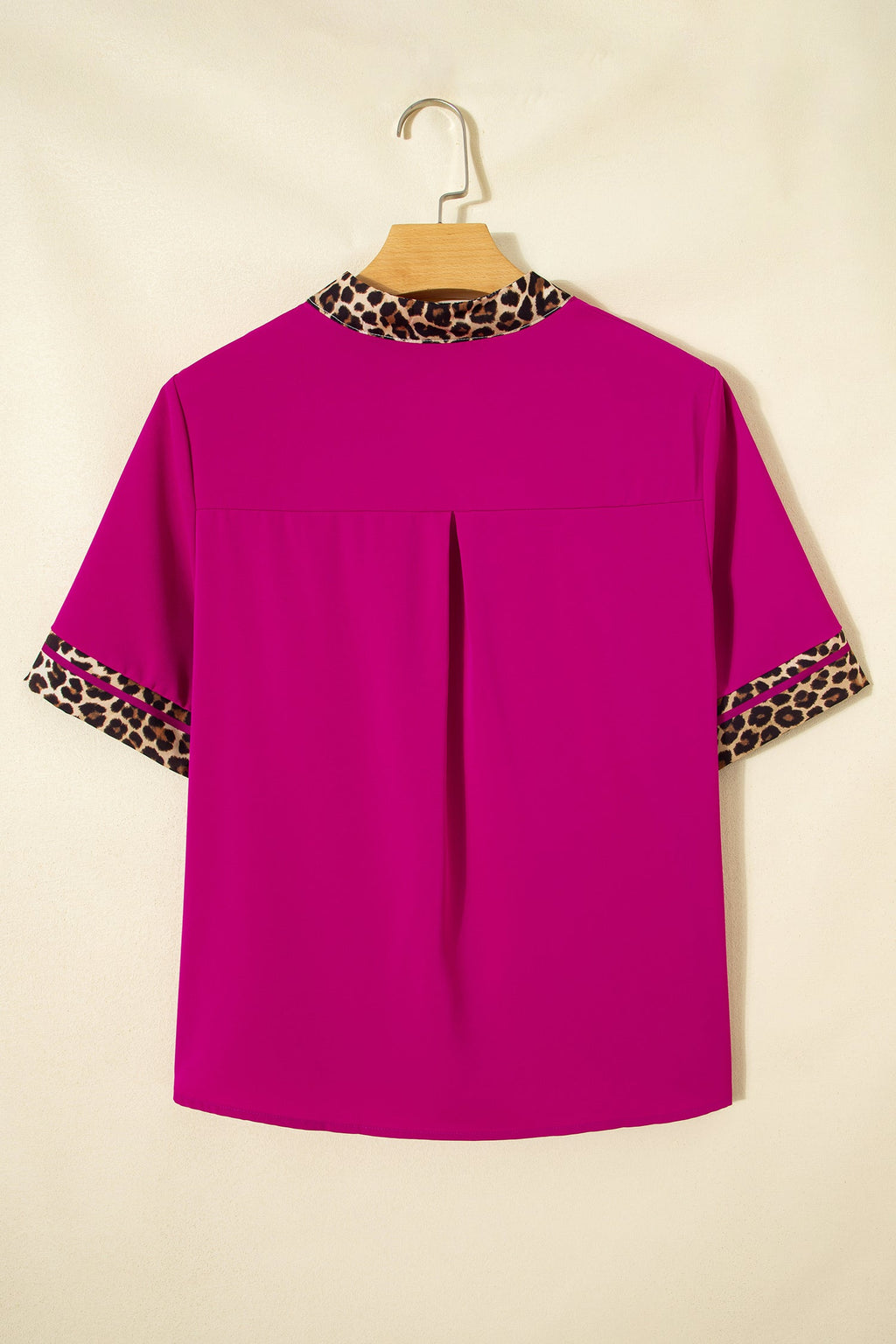 Leopard Patchwork Split Neck Short Sleeve Blouse