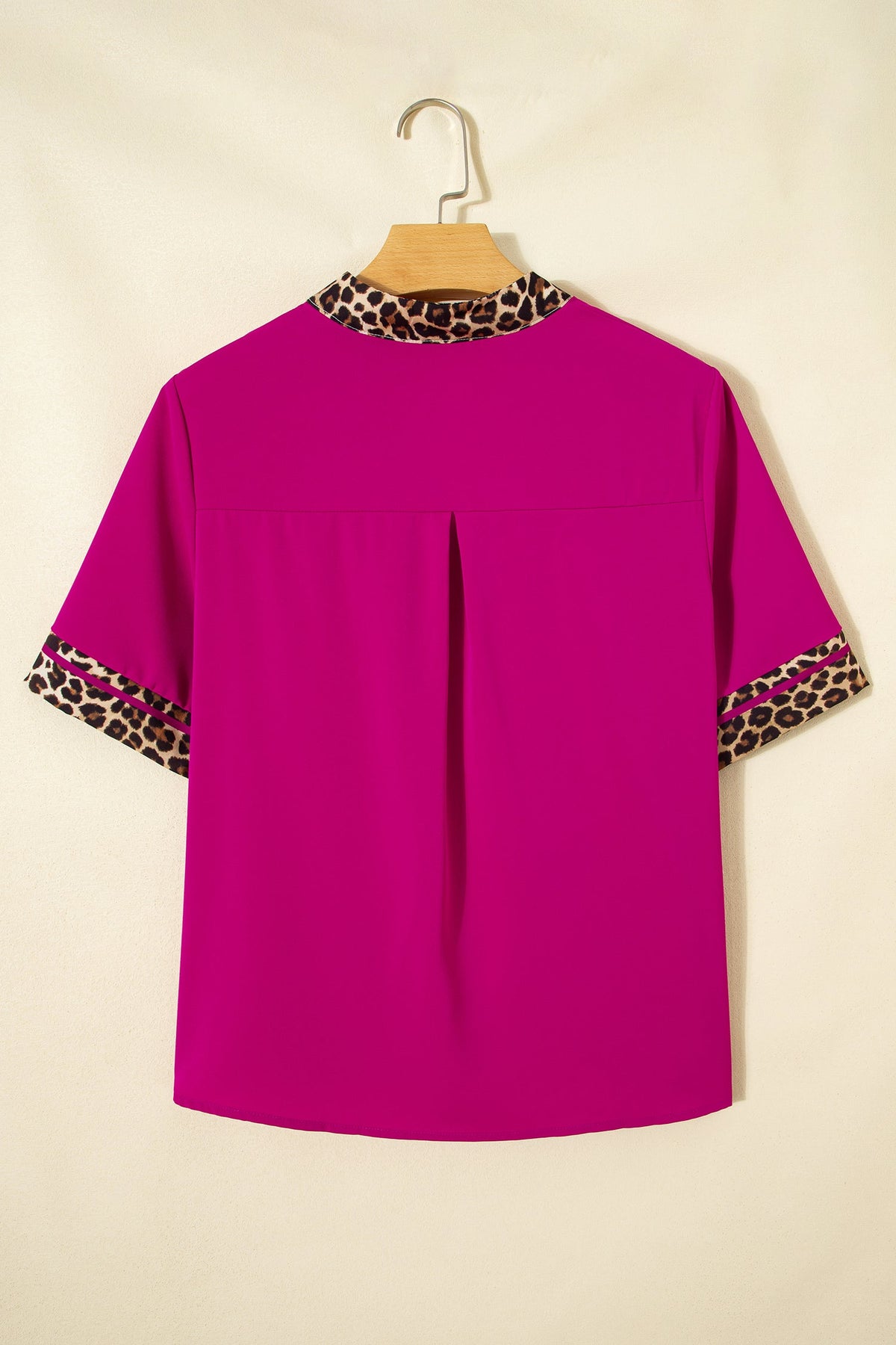 Leopard Patchwork Split Neck Short Sleeve Blouse