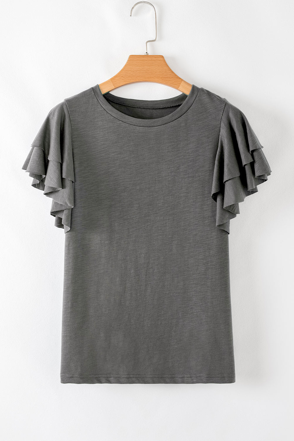 Solid Layered Ruffle Short Sleeve Round Neck Top