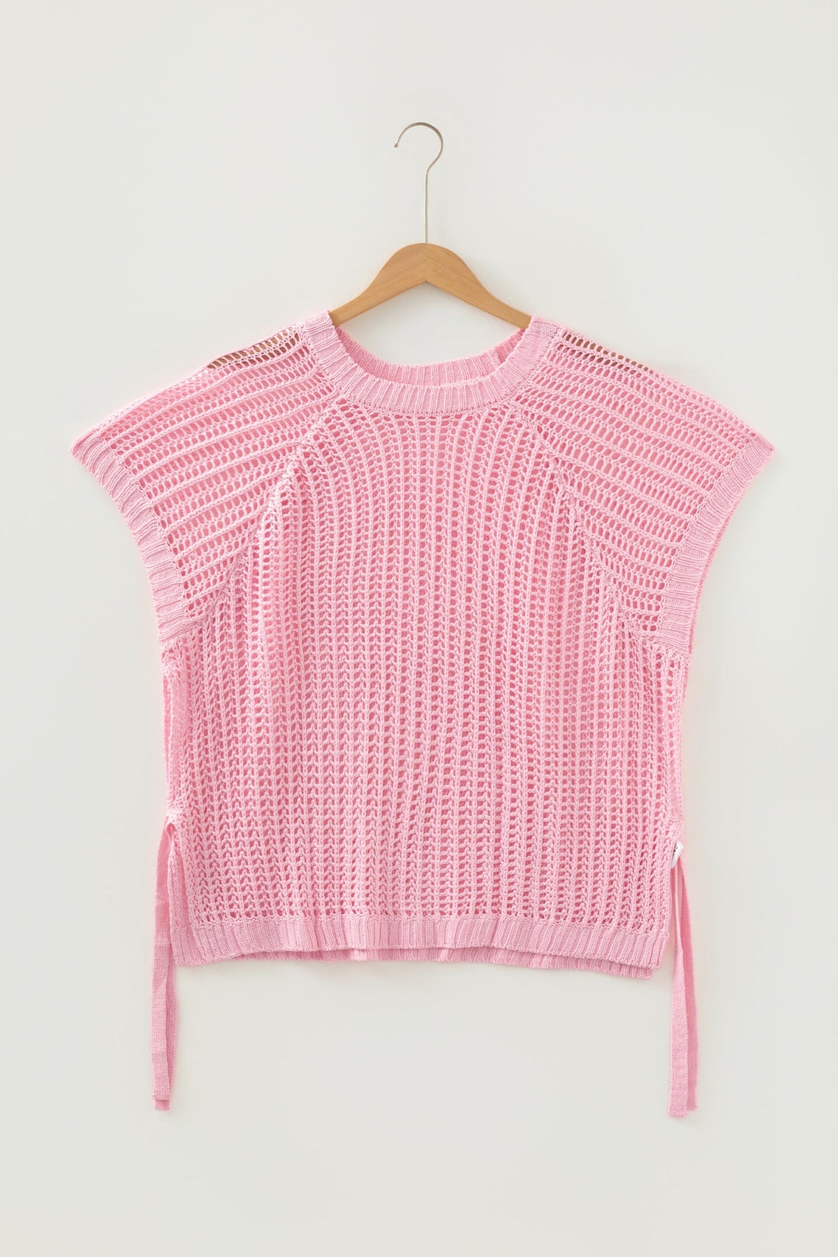Plus Size Crochet Bow Tie Short Sleeve Sweater