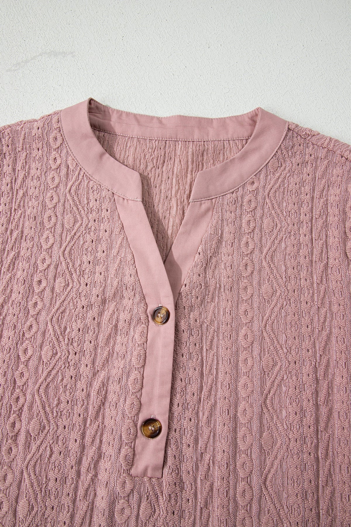 Eyelet Textured Half-Button Short Sleeve Blouse