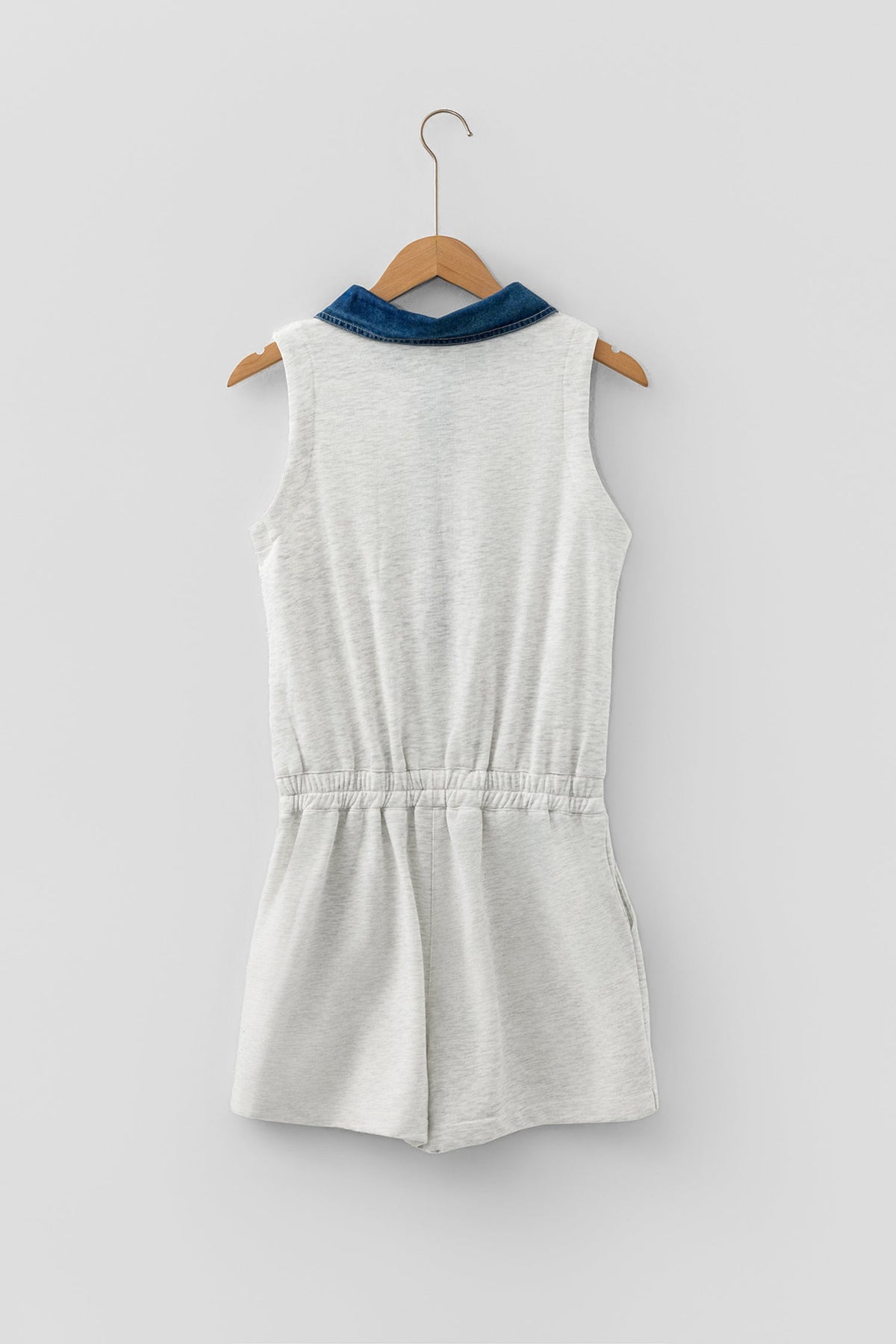 Denim Patchwork Polo Collar Sleeveless Romper