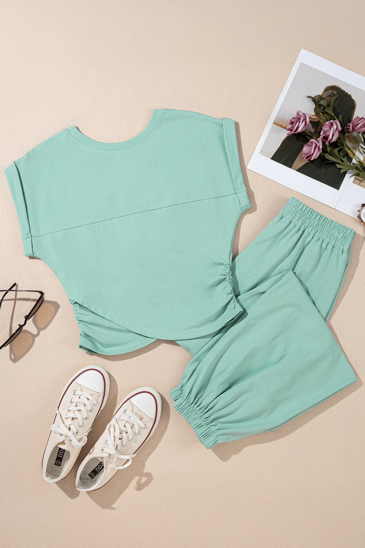 Solid Cropped Top & Jogger Pants Set