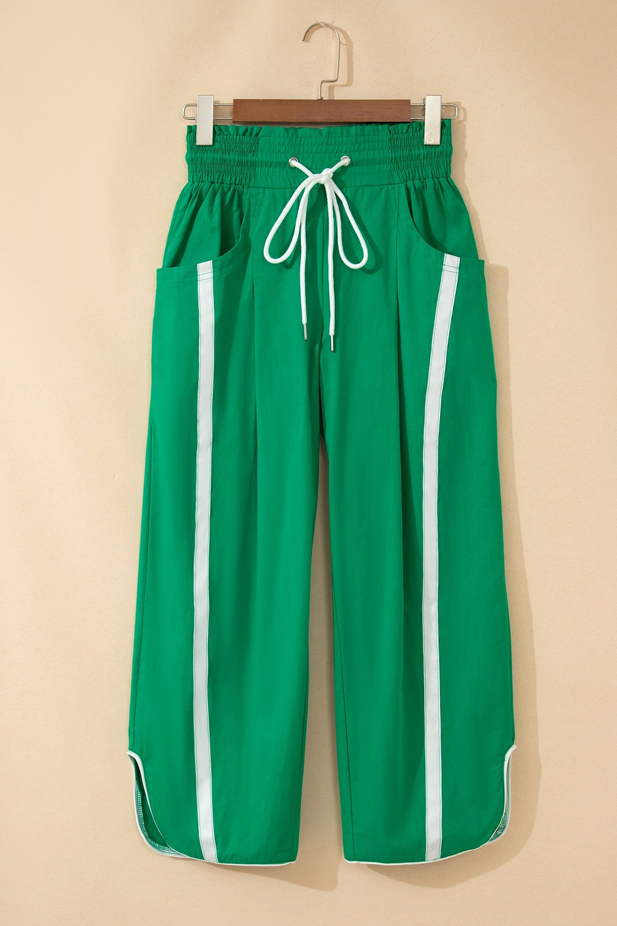 Stripe Smocked Waist Drawstring Cropped Pants