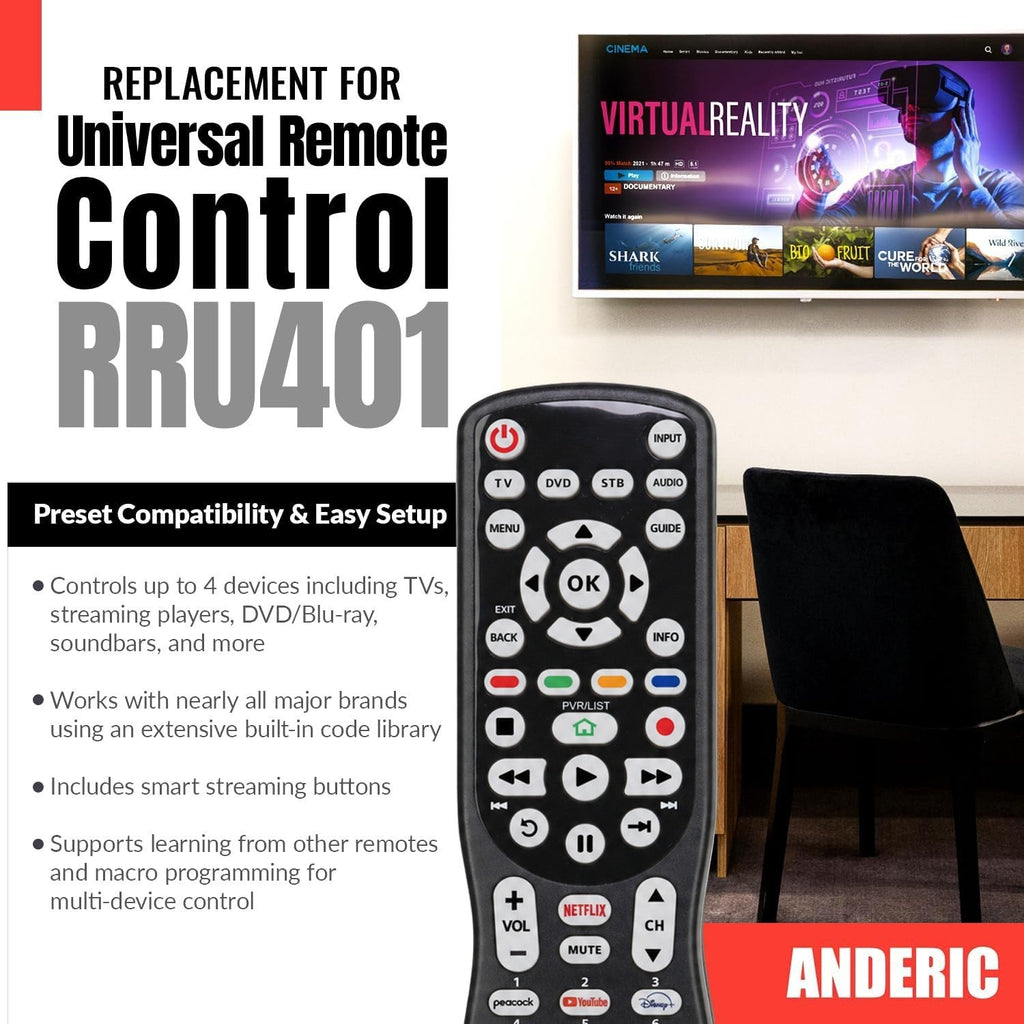 Anderic Substitute for RCA RCU404 4-Device Universal Remote Control [RRU401]