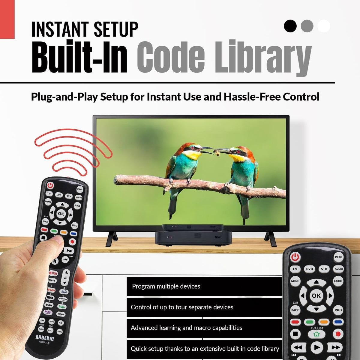Anderic Substitute for RCA RCU404 4-Device Universal Remote Control [RRU401]