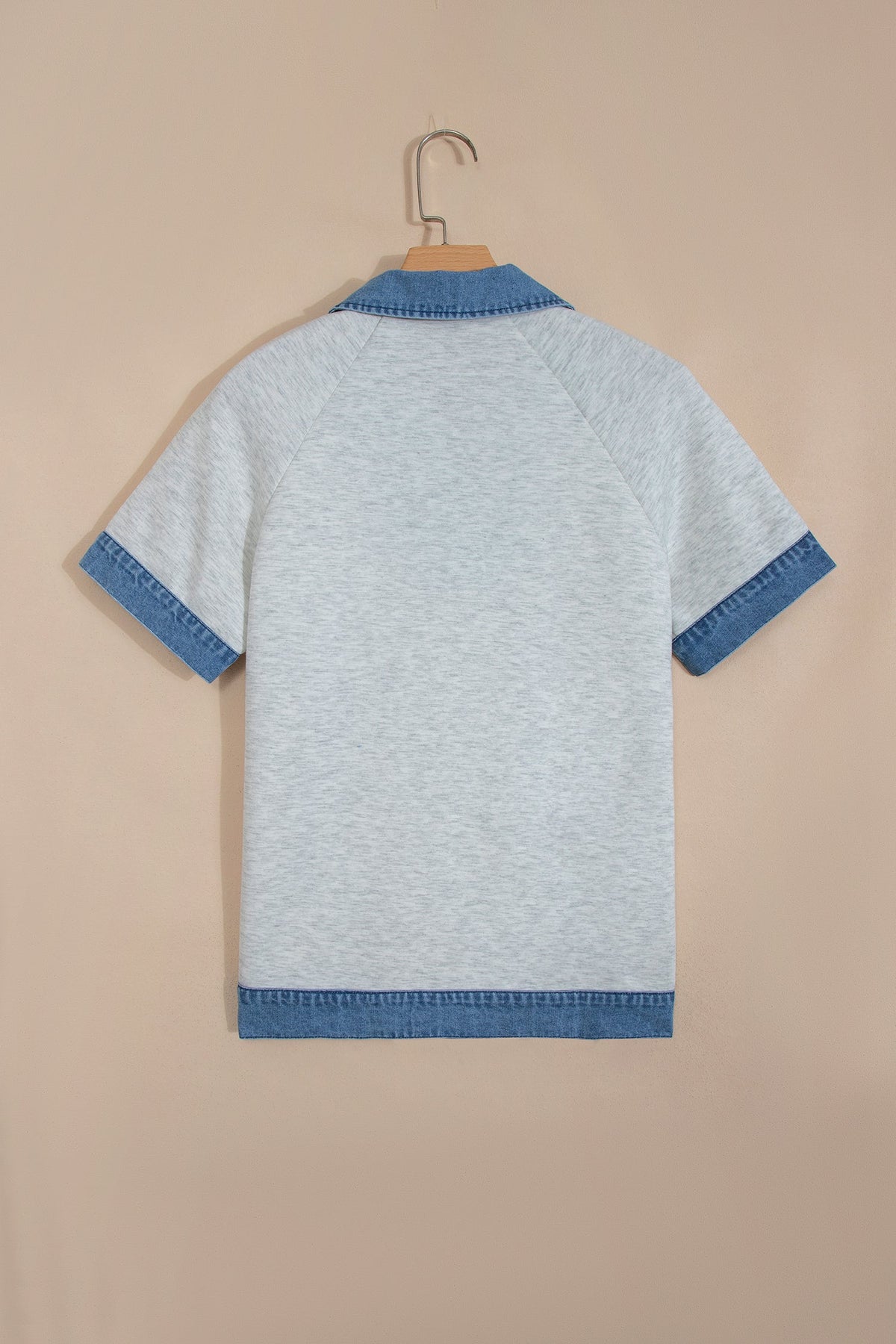 Denim Contrast Collar Cuffed Short Sleeve Top