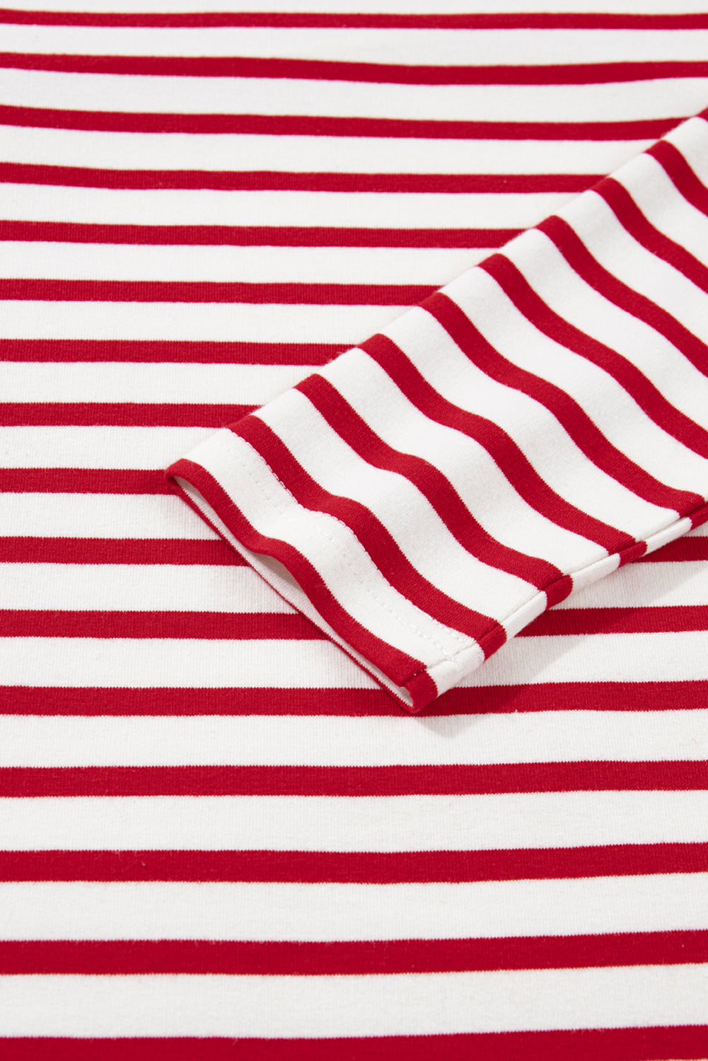 Stripe Round Neck Ruffle Trim Long Sleeve Top