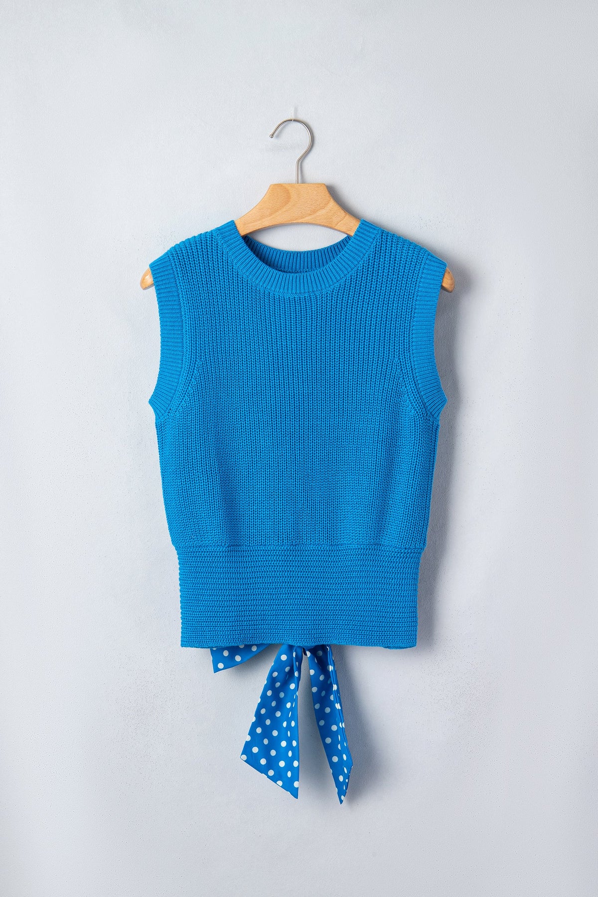 Polka Dot Bow Tie Back Cropped Sweater Tank