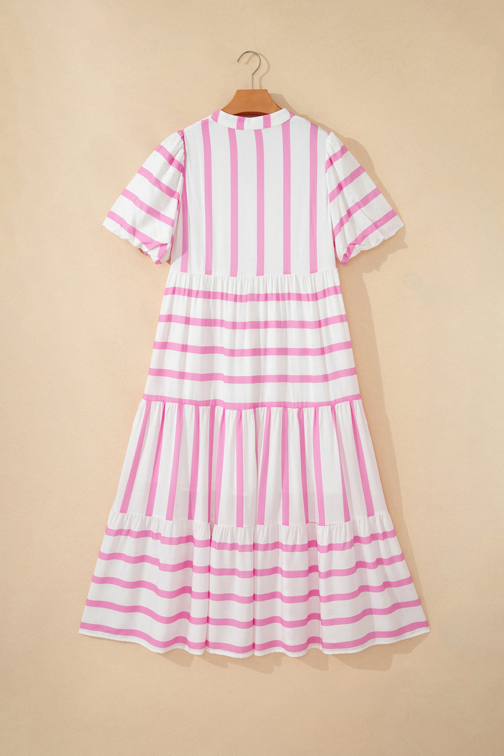 Stripe Ricrac Trim Notched Neck Midi Dress
