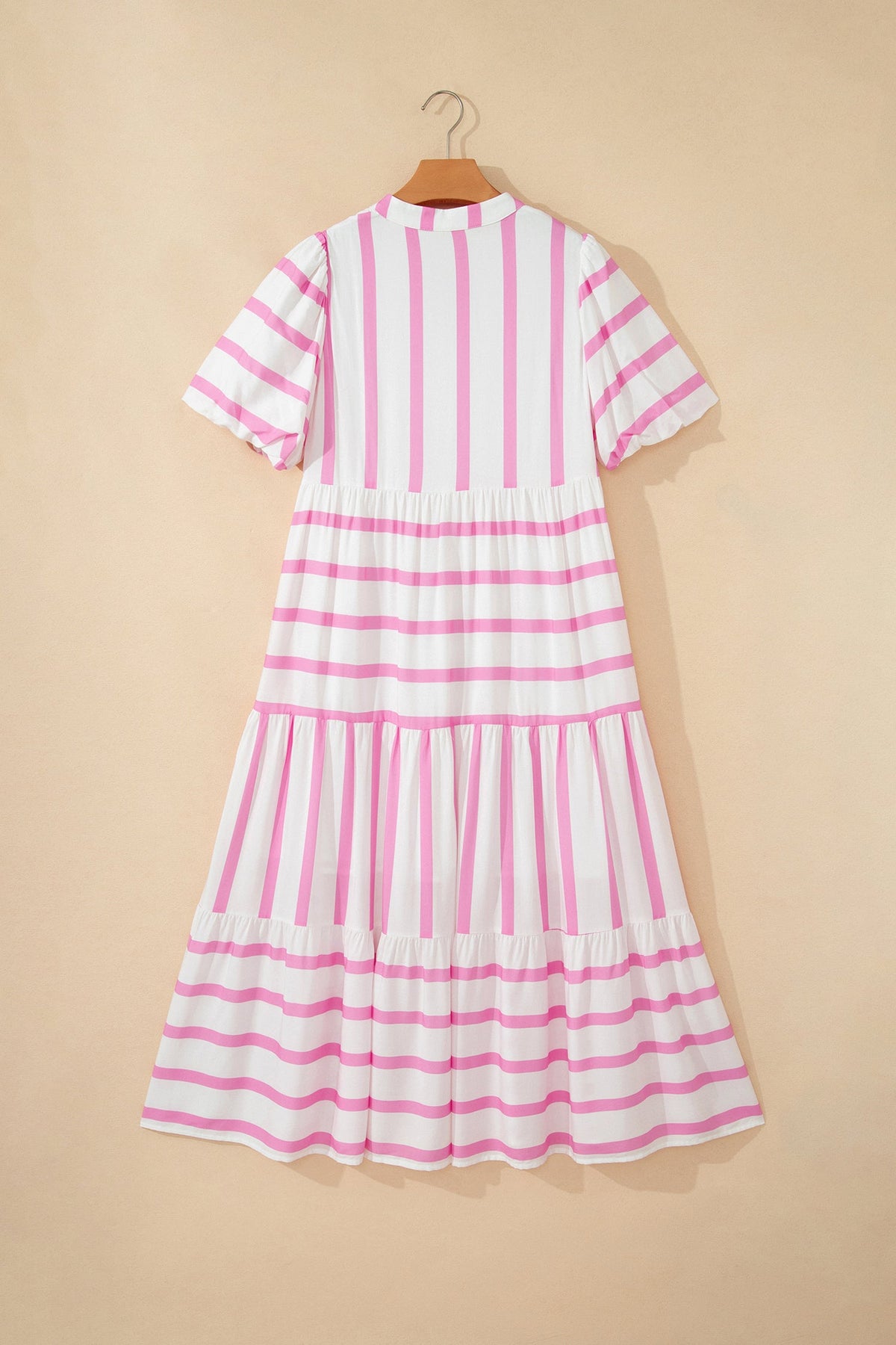 Stripe Ricrac Trim Notched Neck Midi Dress
