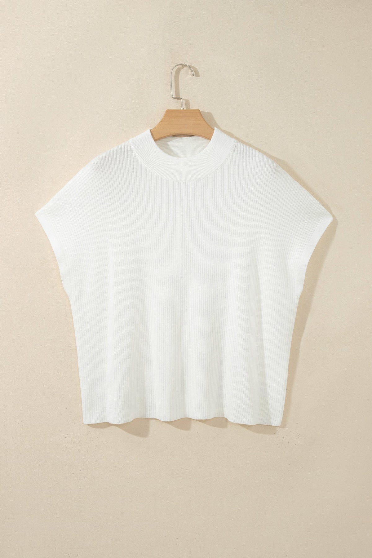 Solid Ribbed Knit Mock Neck Short Sleeve Top