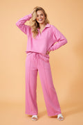 Solid V-Neck Pullover and Drawstring Sweatpants Set