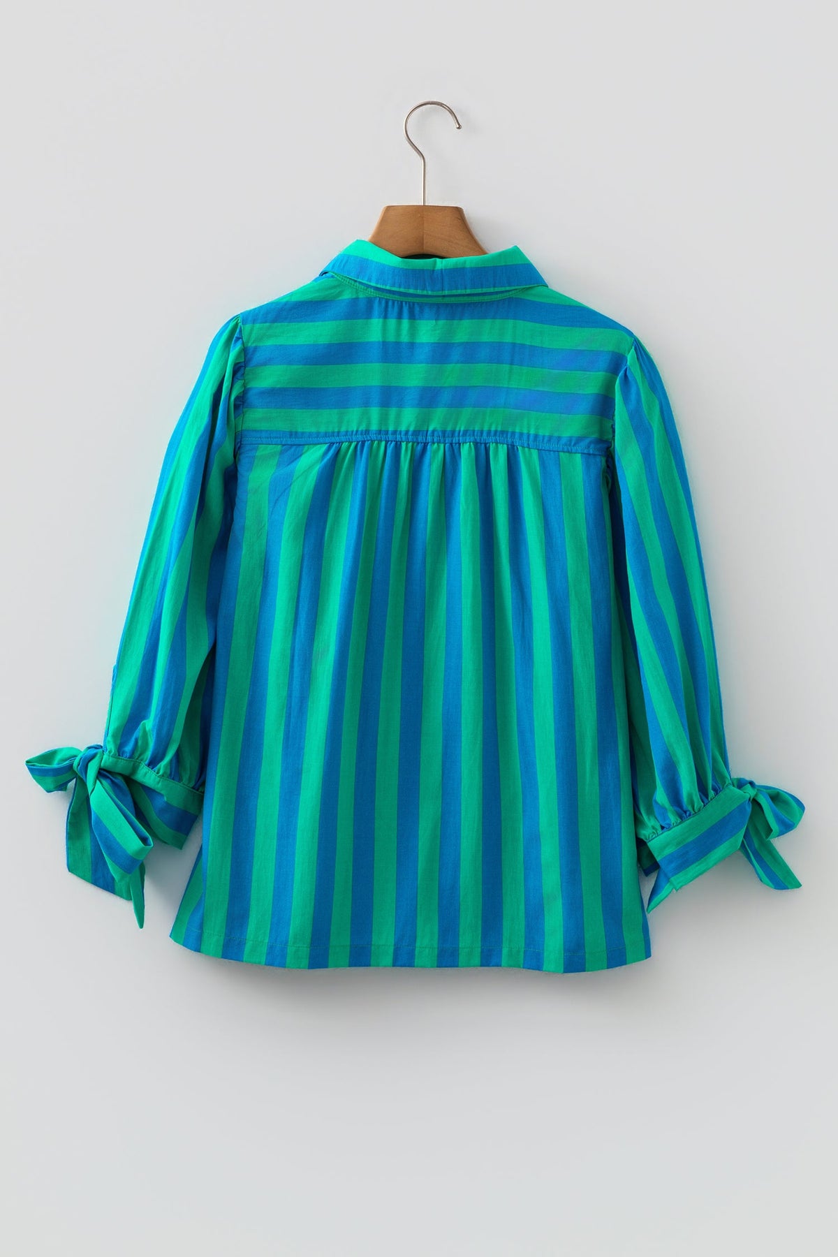 Stripe Tie Puff Sleeve Button Down Shirt