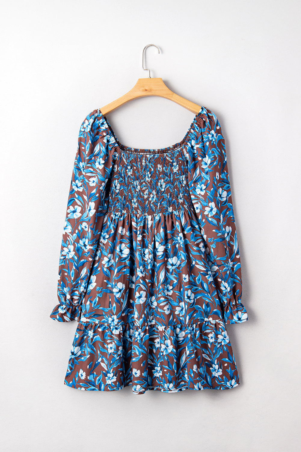 Floral Smocked Bodice Ruffle Sleeve Dress