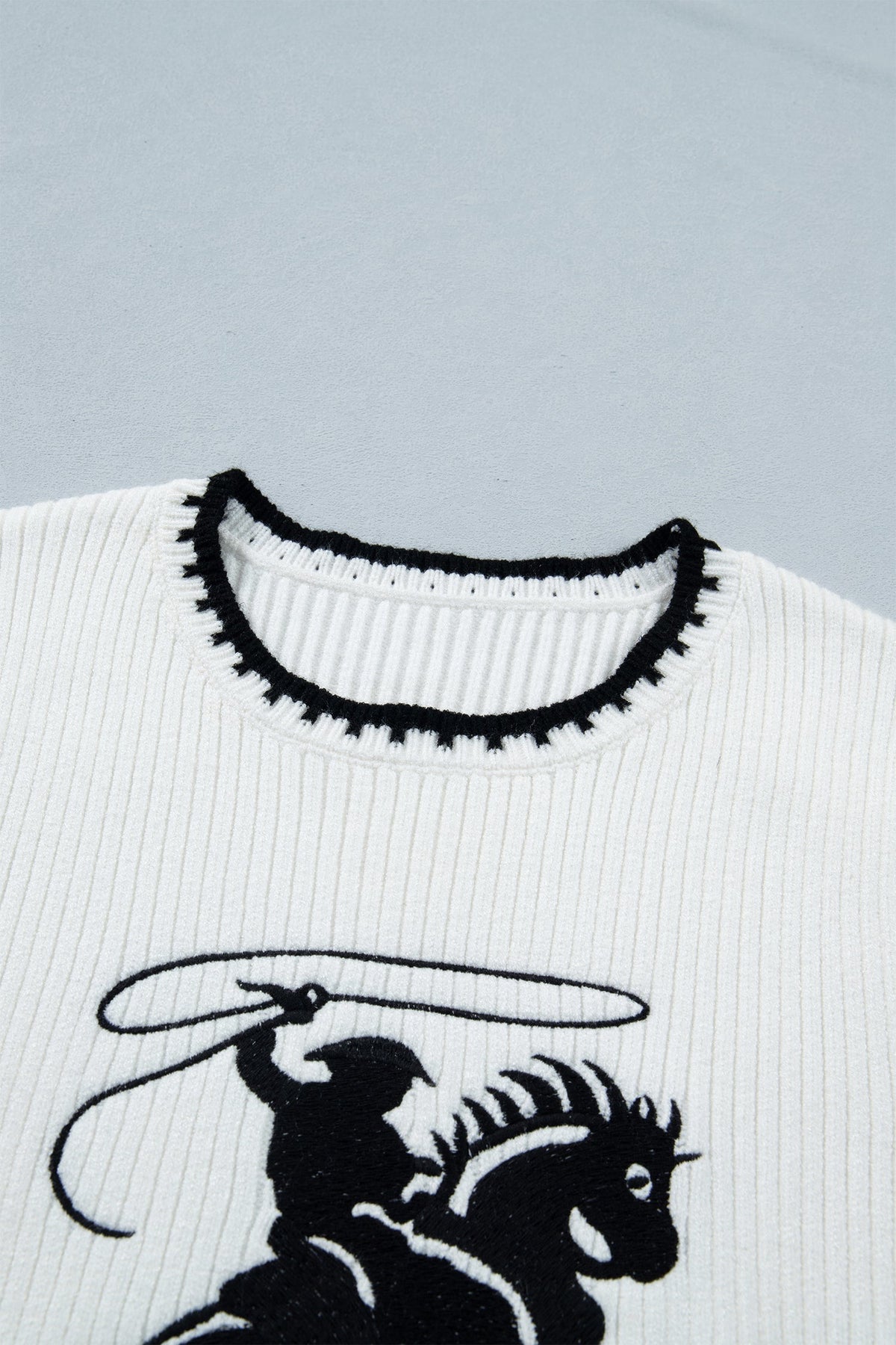 Western Rodeo Cowboy Contrast Trim Sweater Top